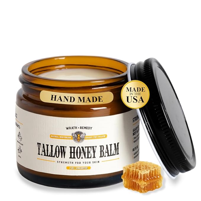 Organic Beef Tallow & Honey Balm for Skin - Concentrated, Unscented (2 OZ)