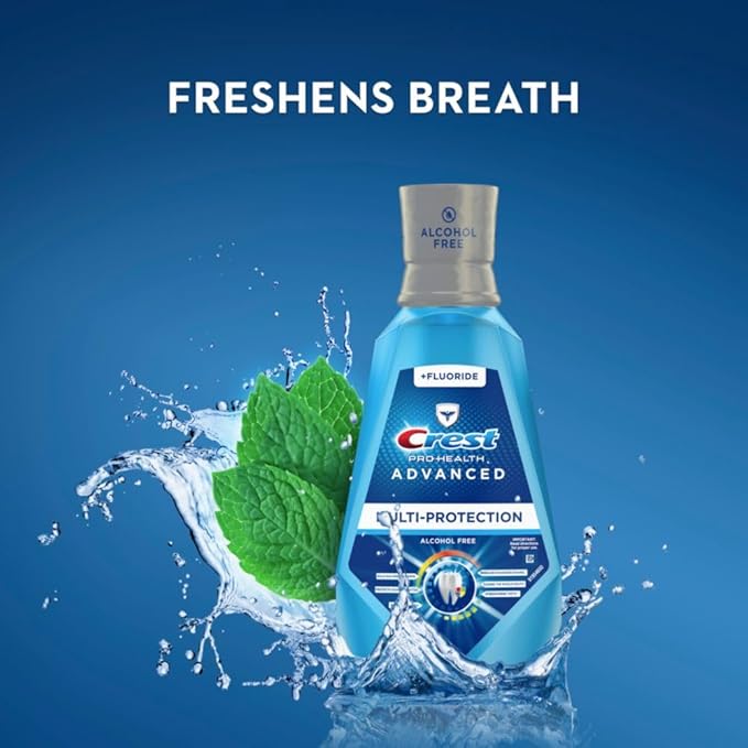 Crest Mouthwash Pro Health Multi-Protection, 1L, 2 Pack, 6-in-1 Benefits, Alcohol Free, Enamel Repair, Breath Freshener, Anti Cavity, Fluoride mouthwash, Bad Breath Treatment for Adults, Contains CPC