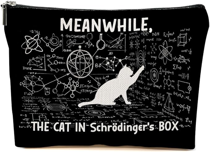 BQXH Funny Physics Makeup Bag, Physics Gifts Cosmetic Bag, Cat Lovers Organizer Zipper Pouch Science Teacher Gifts for Women Friends Sister Coworker Daughter Scientist Science Nerd