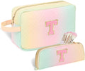 Sernaxi Personalized Initial Makeup Bag Waterproof Leather Cosmetic Bag Travel Toiletry Bag, Valentine’s Day Gift Makeup Organizer Case & Makeup Pouch for Women Teen Girls Mom Girlfriend Wife