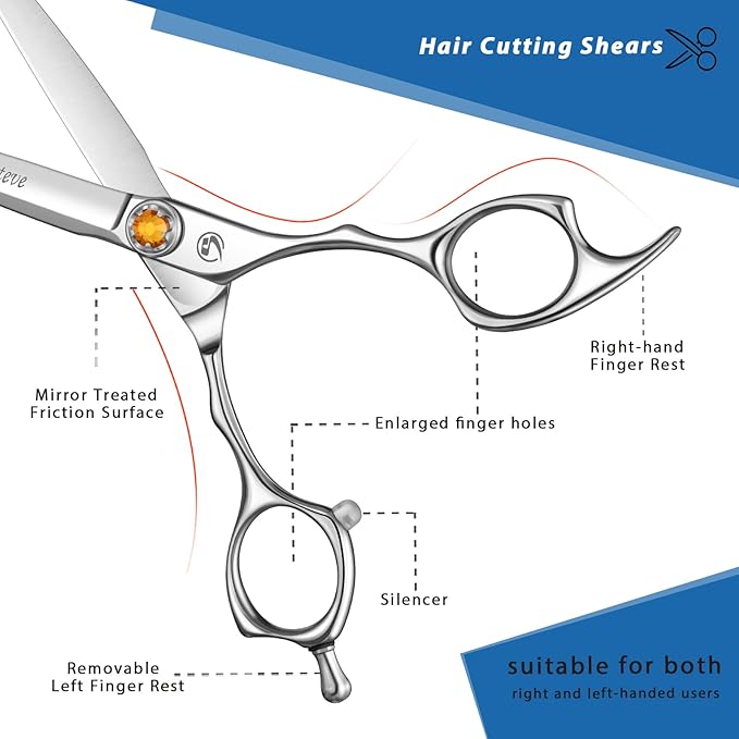 M.steve Professional Hair Cutting Scissors 6 Inch, VG10 Stainless Steel Barber Shears, Extremely Sharp Hairdressing Scissors for Salon & Home Use, Ambidextrous Left Right Hand