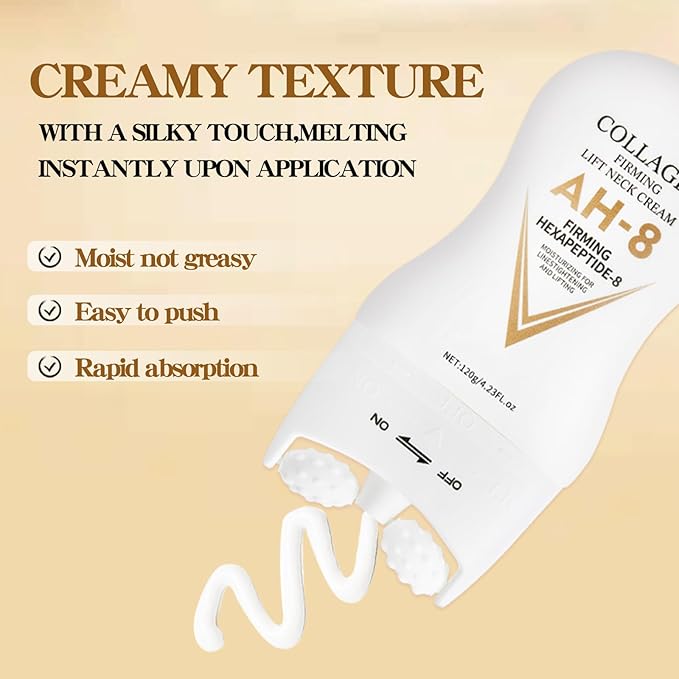 NIZENTA AH-8 Firming Neck Cream, Collagen Neck Cream for Tightening and Firming, Neck Tightening Cream, Moisturizing, Skin Care for Women and Men, Day and Night Use, 120g