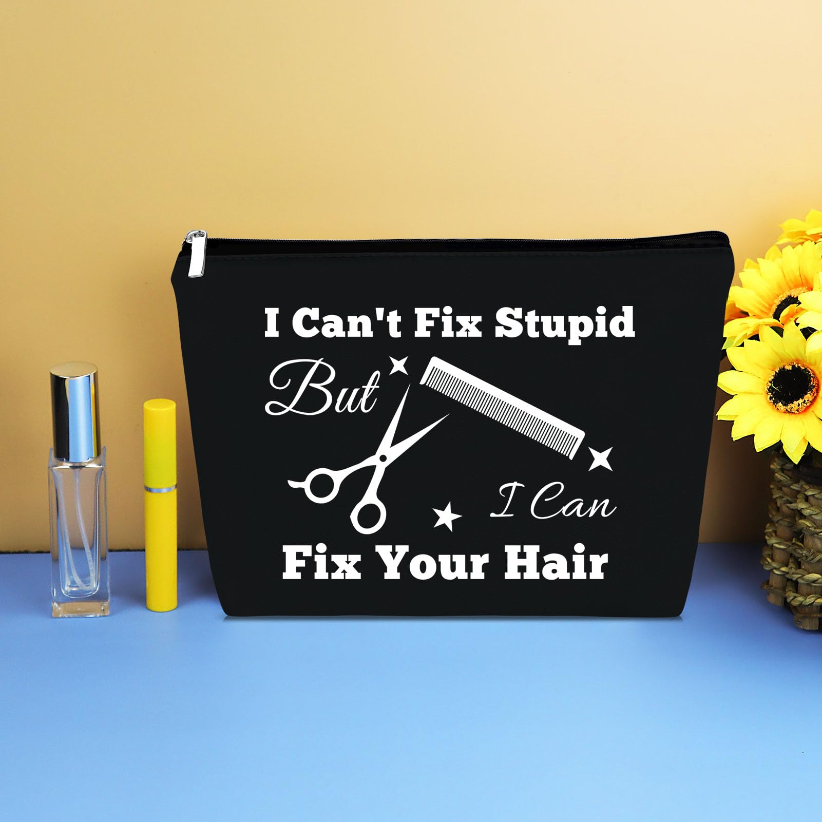Hairdresser Gifts Makeup Bag Hair Stylist Gift Black Cosmetic Bags Funny Hair Dresser Gift Cosmetic Pouch Oxford Cloth Makeup Case Christmas Graduation Present for Hairdresser Inspirational Present