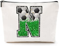 CQM Soccer Gifts Initial Makeup Bag Soccer Girl Gifts Cosmetic Bag Letter N