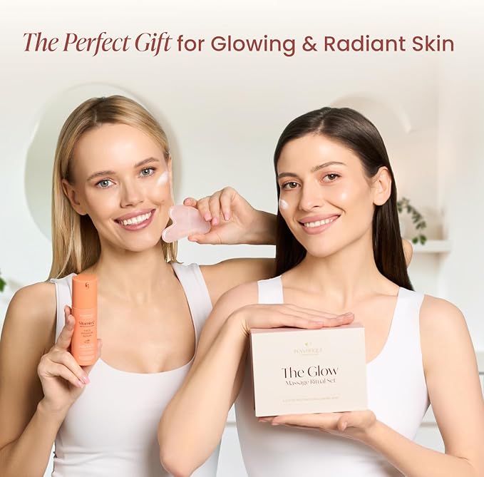 PLANTIFIQUE Massage Set: Rose Quartz Gua Sha & Vitamin C Face Serum Korean