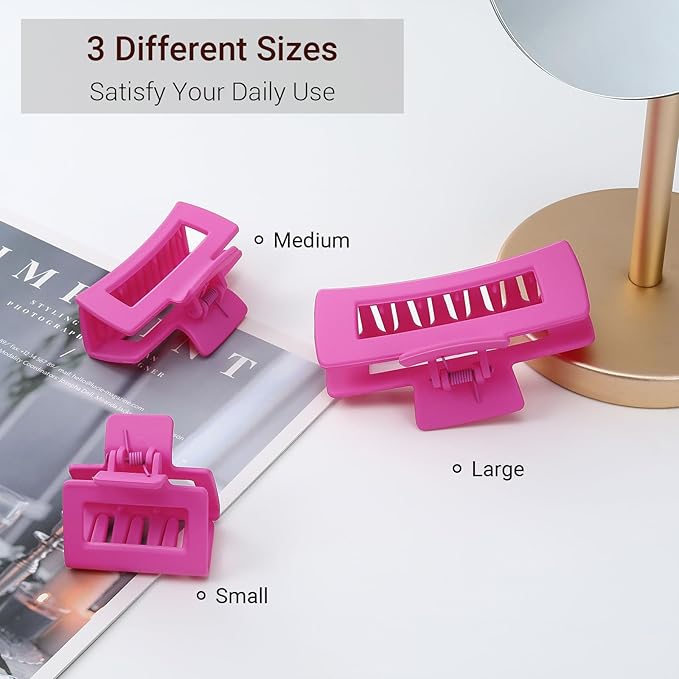 Shinowa 3 Pack Hair Claw Clips, Square Claw Hair Clips for Women Girls