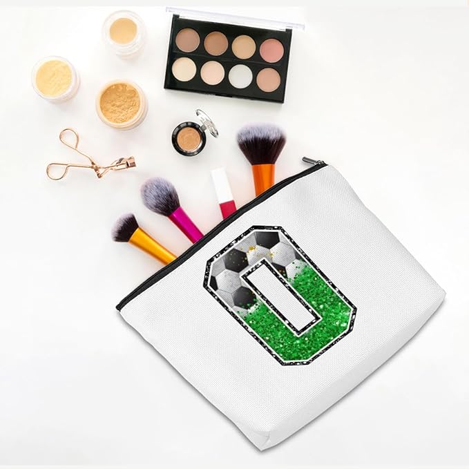 CQM Soccer Gifts Initial Makeup Bag Soccer Girl Gifts Cosmetic Bag Letter O
