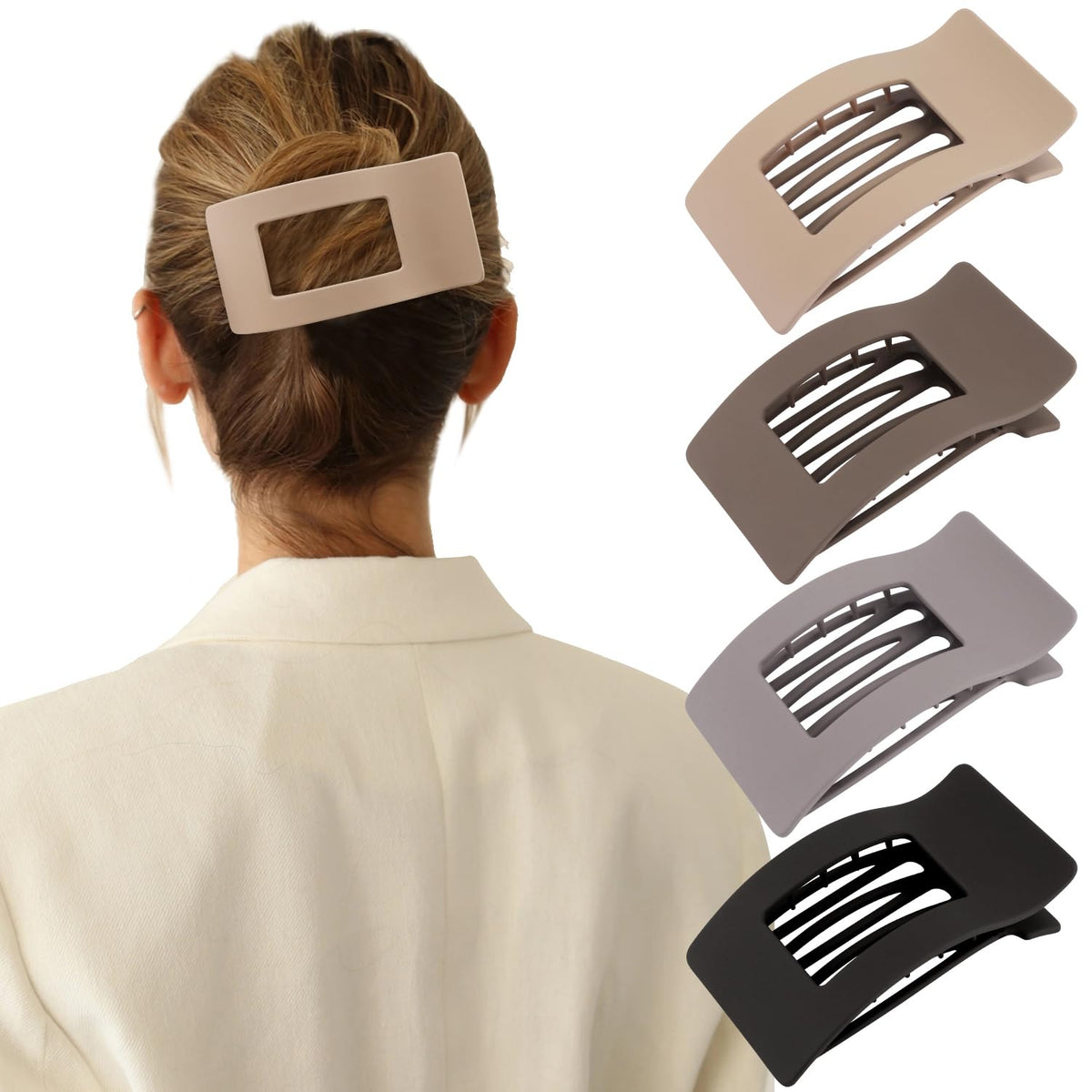 Velscrun Flat Hair Clips for Women Girls, Matte Lay Flat Claw Clips, Strong Hold Large Side Hair Clip All Hair Types, French Duck Billed Hair Jaw Claw Clip, Non Slip Grip for Daily Styling Amber