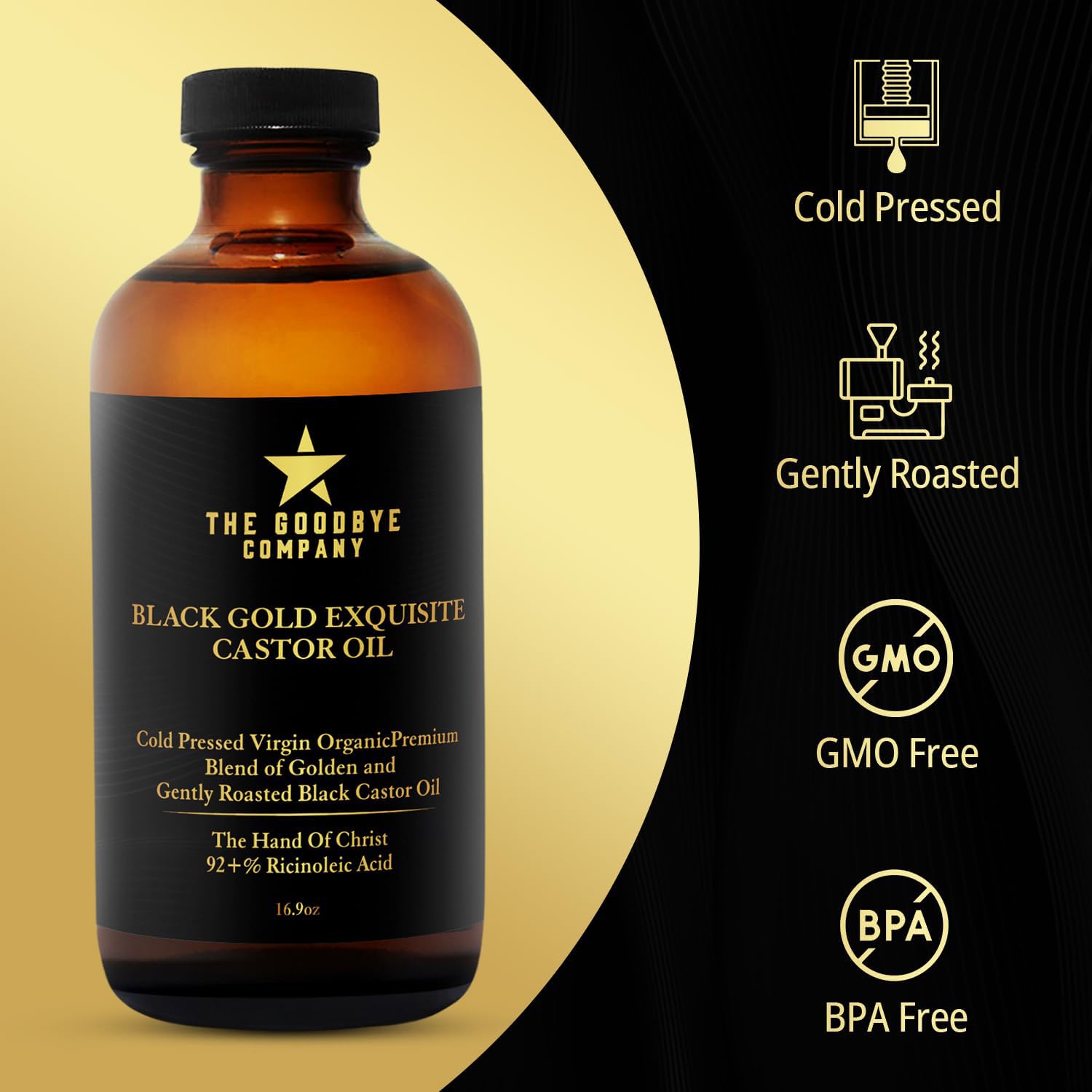 The Goodbye Company Organic Jamaican Black Castor Oil for Hair, Skin, Brows & Lashes, 16.9 oz