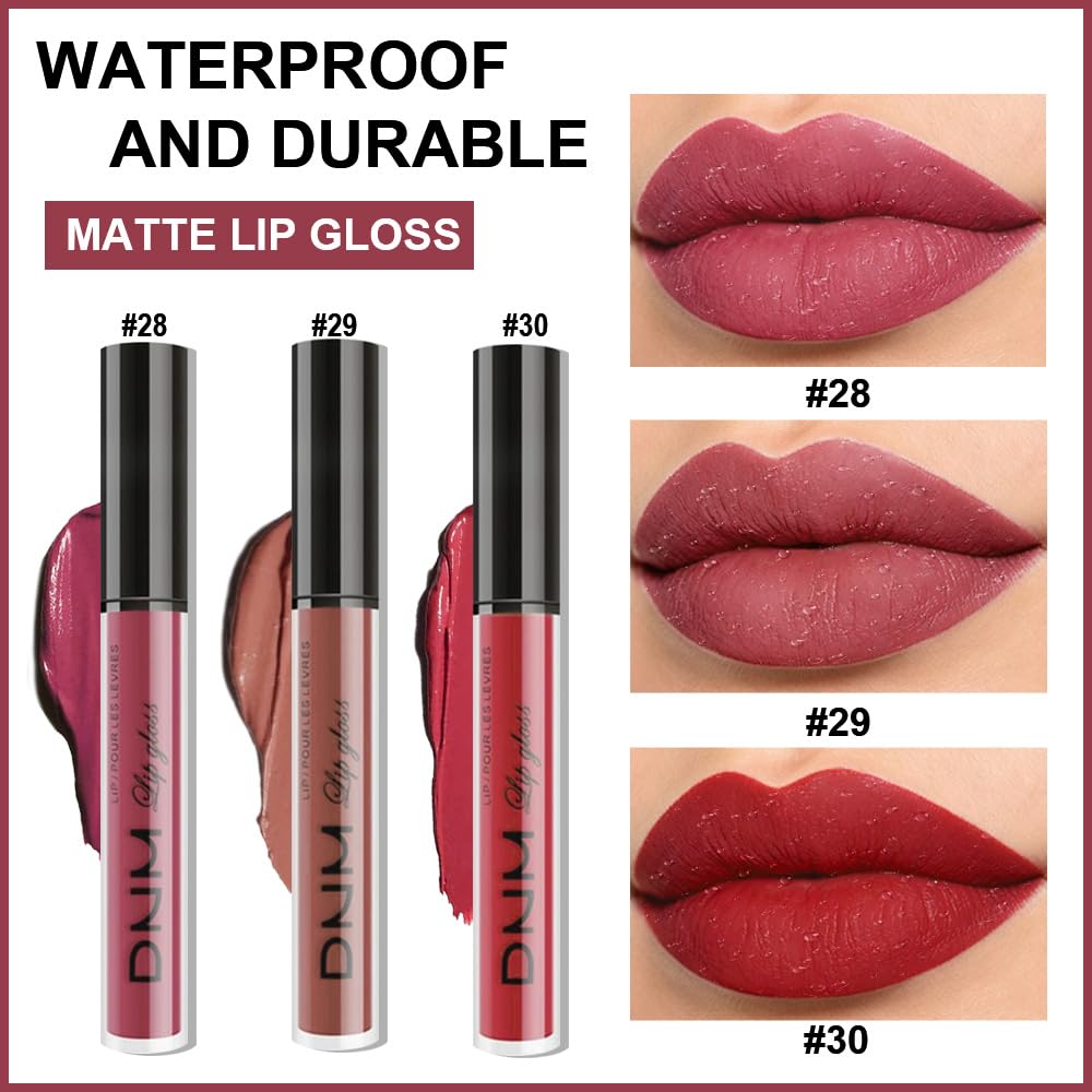 evpct 3Pcs Mauve Neutral Light Rosey Nude Blue Red Matte Liquid Lipstick Lip Stain Sets for Women Long Lasting 24 Hours Lipstick Light Skin labiales matte larga duracion 24 matenhoras originales