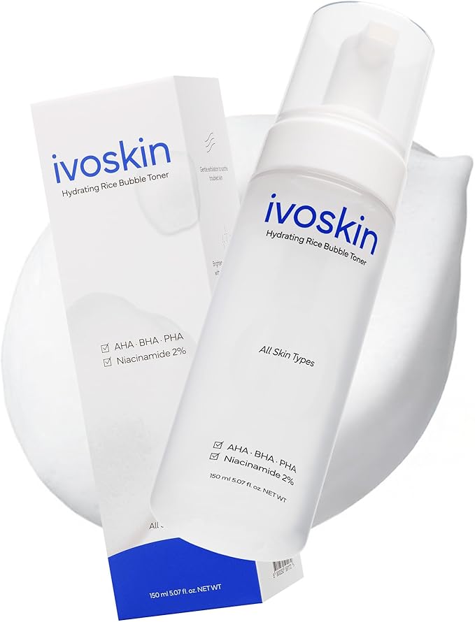 IVOSKIN Rice Milky Bubble Facial Mask, Soothing & Hydrating Face Toner with Black Rice Extract & Niacinamide, Helps Support Skin Barrier and Glow for Sensitive Skin, Korean Skincare (5.07fl oz/ 150ml)