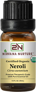 Nirvana Nurture Neroli Essential Oil, USDA Certified Organic, 100% Pure Undiluted, Aromatherapy Oil for Diffuser, Hair & Skin Care