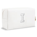 Small Personalized Initial A-Z Preppy Patch Makeup Bag,White PU Chenille Letter Travel Cosmetic Pouch with Zipper,Cute Toiletry Bag,Gift Ideal for Teen Girls Women Teacher Bridesmaid,Letter I