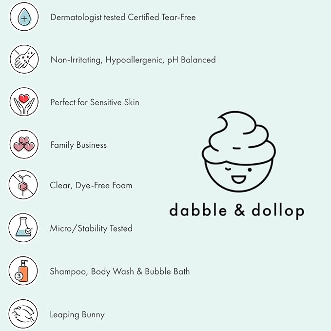 Dabble & Dollop Lemon Kids 3-in-1 Body Wash, Shampoo & Bubble Bath – Tear-Free, Gentle, Natural-Origin, Hypoallergenic and Safe for Sensitive Skin (10 fl oz, Pack of 2)