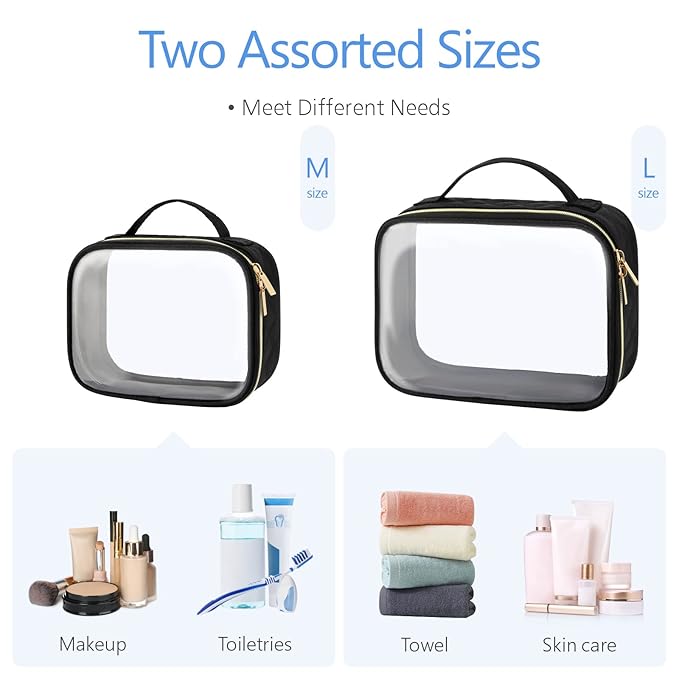 PACKISM Clear Makeup Bag Travel - TSA Approved Toiletry Bag, 2 Pack Black