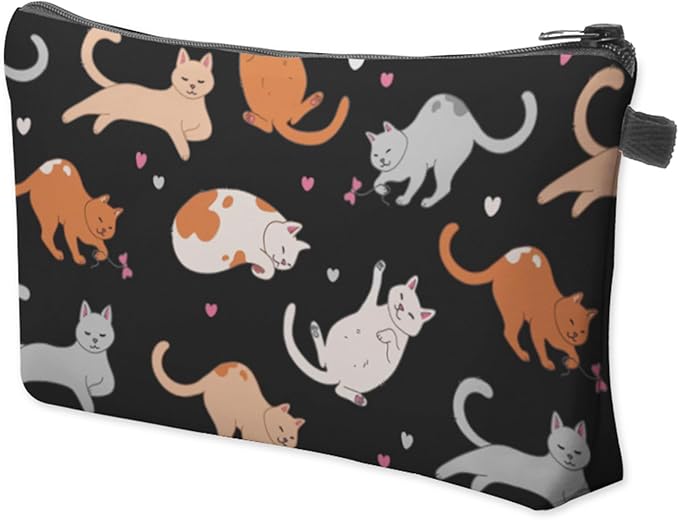 Aiphamy Cute Travel Makeup Bag Cosmetic Bag Small Pouch Gift for Women (Cat Black)