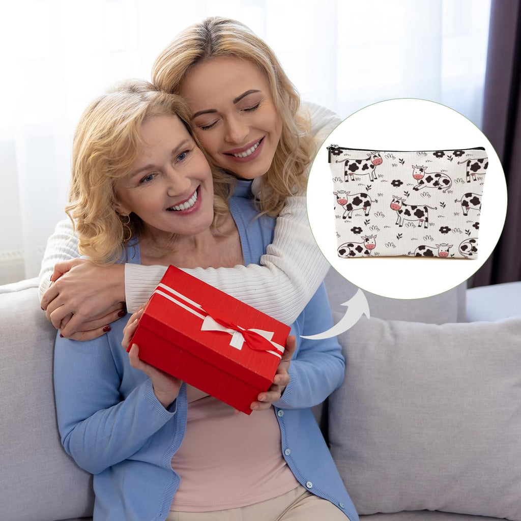 DHKG Cow Gifts Makeup Bag Cow Print Stuff Cosmetic Bag Cow Themed Gifts for Women Girls Friend Daughter Cow Stuff Cow Lover Gifts Travel Organizer Zipper Pouch Graduation Birthday Friendship Gifts