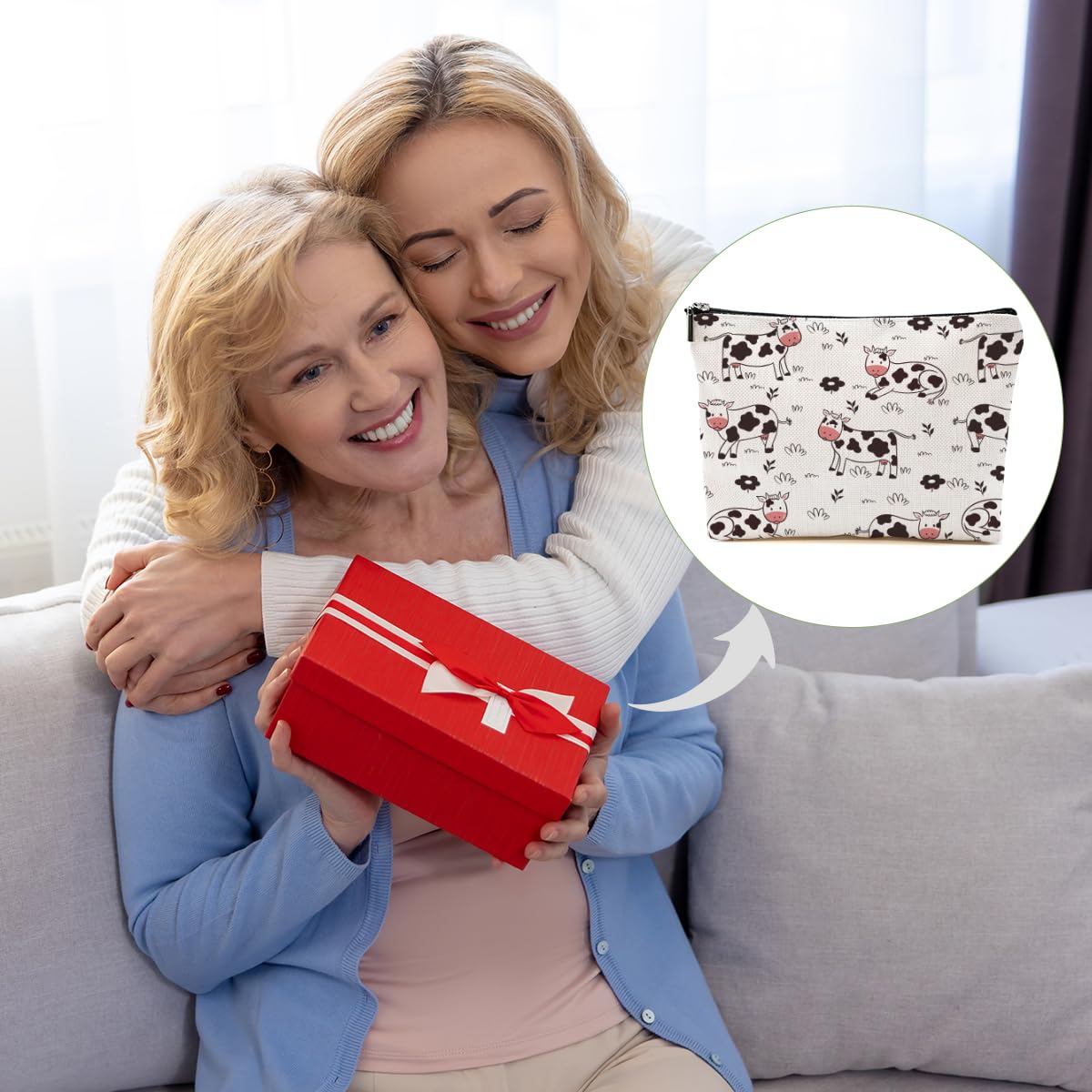 DHKG Cow Gifts Makeup Bag Cow Print Stuff Cosmetic Bag Cow Themed Gifts for Women Girls Friend Daughter Cow Stuff Cow Lover Gifts Travel Organizer Zipper Pouch Graduation Birthday Friendship Gifts