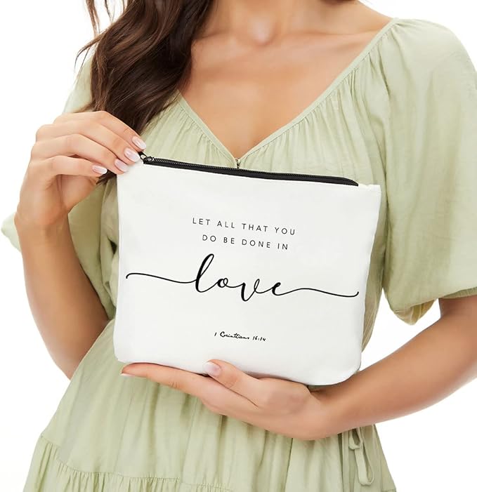 JIUWEIHU Christian Gifts Makeup Bag, Inspirational Bible Verse Cosmetic Bag