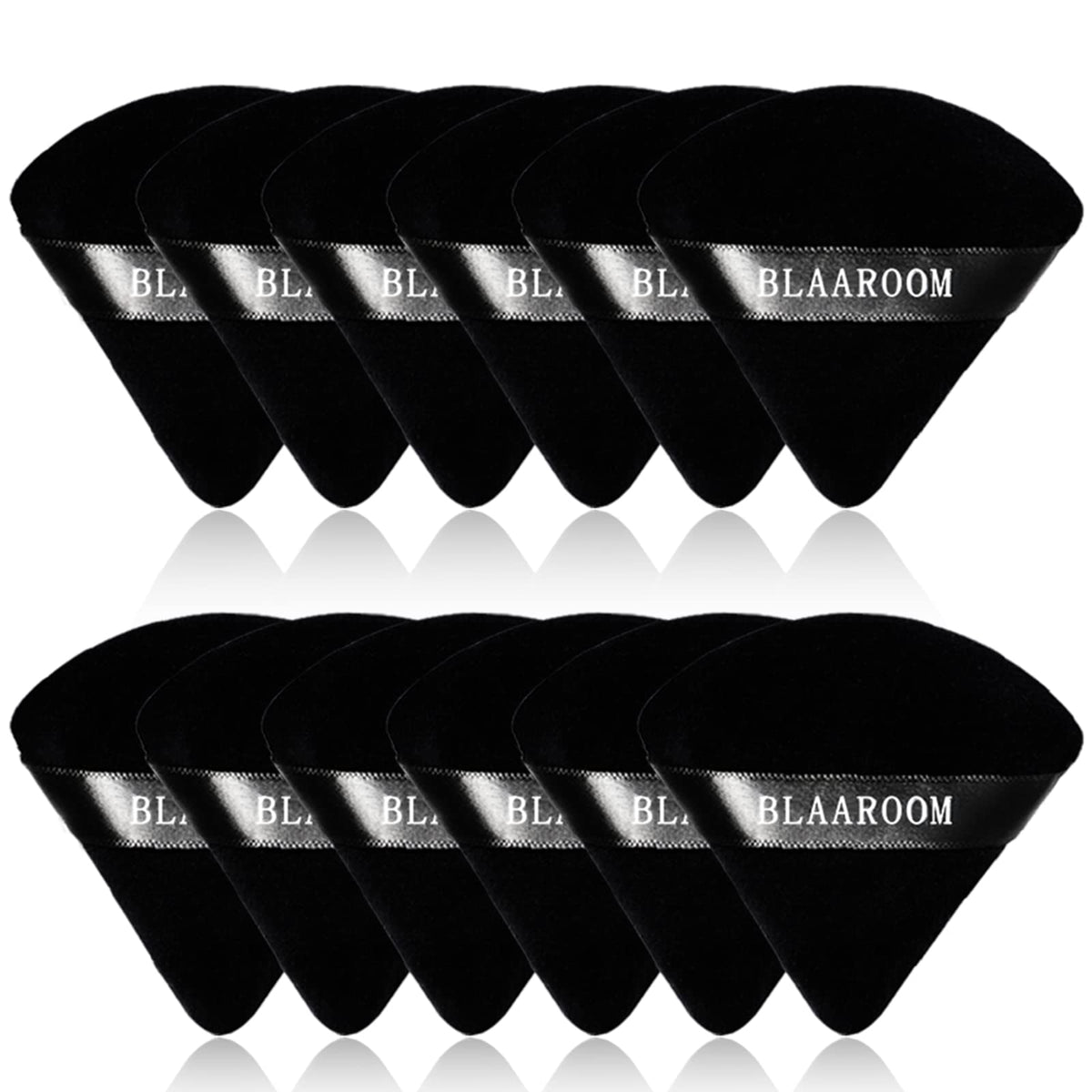 BLAAROOM 12 Pieces Velour Pure Cotton Powder Puff Face Makeup Triangle Powder Puffs for Loose Powder Wet Dry Cosmetic Foundation Beauty Sponge Makeup Tools -Black & Purple
