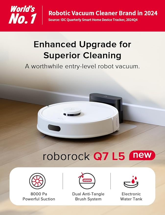 roborock Q7 L5 Robot Vacuum and Mop Combo, 8,000Pa Suction