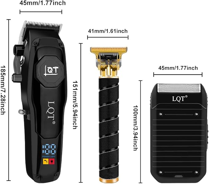 LQT 4-in-1 Men's Hair Clippers Kit, Includes Nose Hair Trimmer, Electric Shaver, and Engraving Trimmer, Wireless USB Rechargeable Grooming Set, Blue Ombre Design, Ideal Gift for Men (Black)