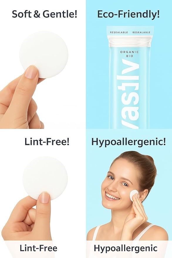Vastliv Organic Cotton Rounds for Face (300 Count) Makeup Remover Pads, Hypoallergenic, Lint-Free | 100% Pure