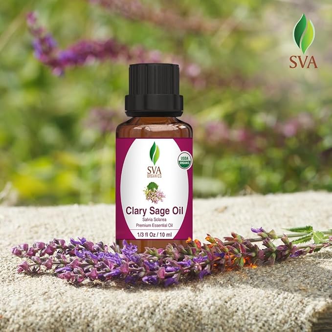 SVA Organic Clary Sage Essential Oil in Glass Bottle, 1/3 Fl Oz (10 ml)