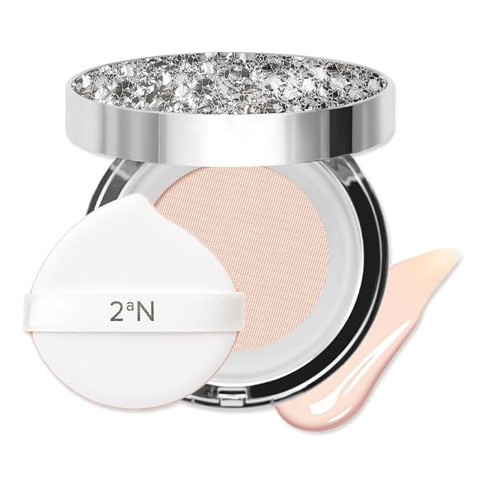 2aN Gleaming Tension Cushion Foundation Pact #17 Pure Ivory, Korean Cushion Foundation Makeup, Lightweight & Buildable Coverage with Ceramides and Centella Asiatica (0.45 oz)