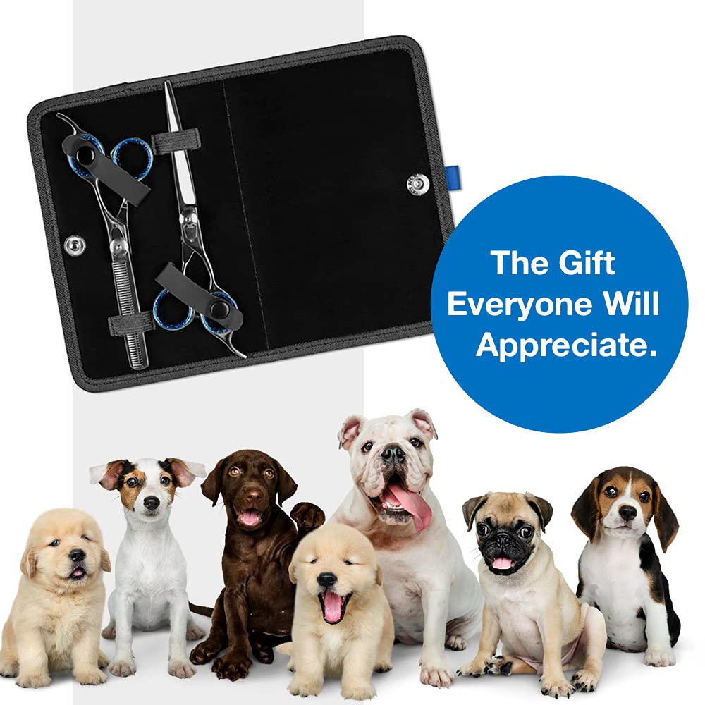 Laazar Pet Grooming Set - 7" Straight Pet Grooming Scissors & 6.5" Pet Thinning Shears with 42 Teeth | Professional Dog Scissors Kit | Use as Cat and Dog Shears