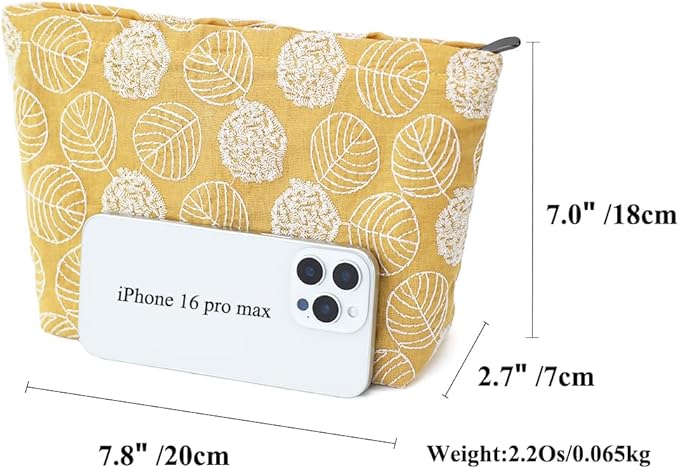 BBORGDC Floral Cotton Embroidered Makeup Bag - Large Capacity Travel Cosmetic Pouch & Toiletry Organizer with Zipper, Perfect for Daily Use, Makeup Storage, or Gift Ideas