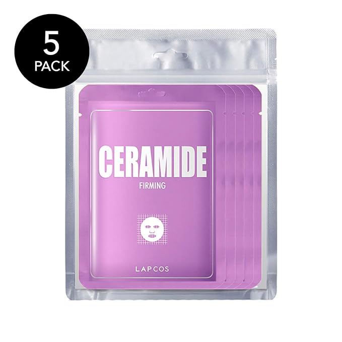 LAPCOS Derma Ceramide Sheet Mask - Firming Skin Barrier Repair (Pack of 5)