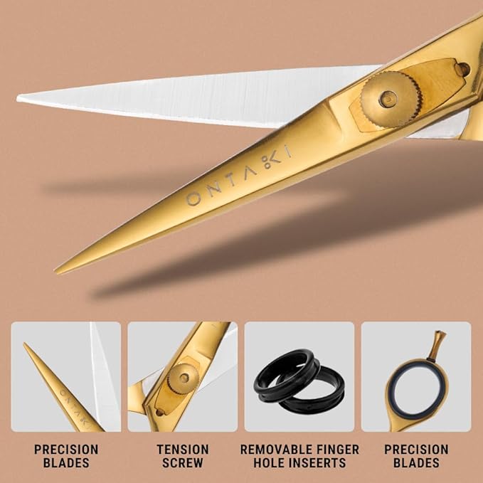 Ontaki Beard & Mustache Scissors & Combs - 5.5" Japanese Steel, Gold Brass