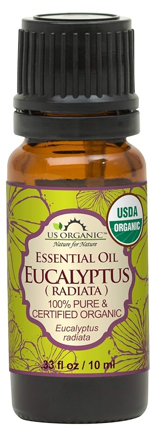 US Organic 100% Pure Eucalyptus Essential Oil (Radiata) - USDA Certified Organic, Steam Distilled - W/Euro droppers (More Size Variations Available) (10 ml /.33 fl oz)
