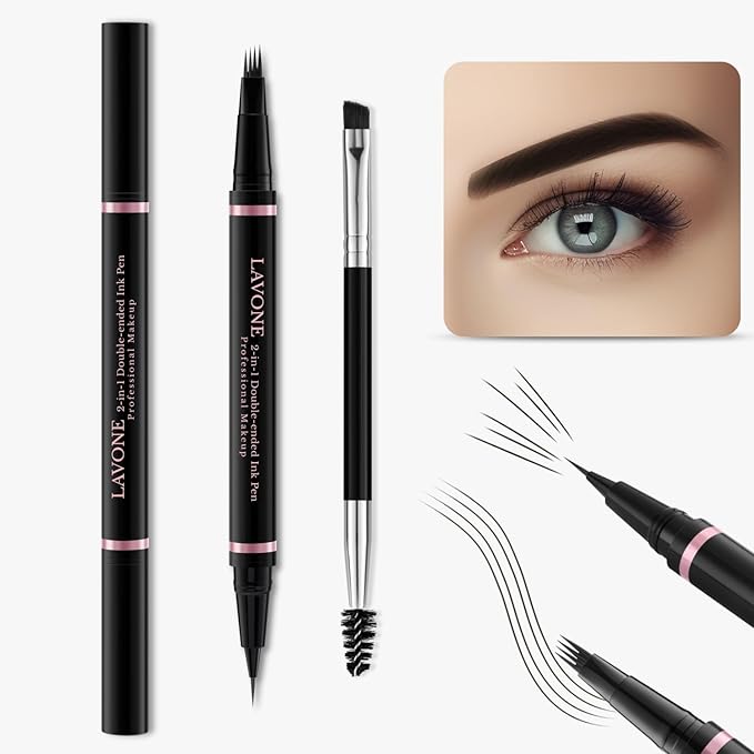 LAVONE Eyebrow Pen Kit, Waterproof Brow Pencil, Pomade, Eyeliner, Ebony