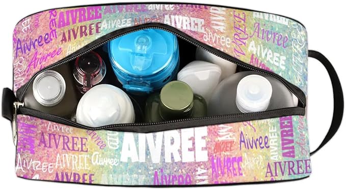 KFNHN Personalized Name Makeup Bag for Toiletries, Colorful Rainbow Glitter
