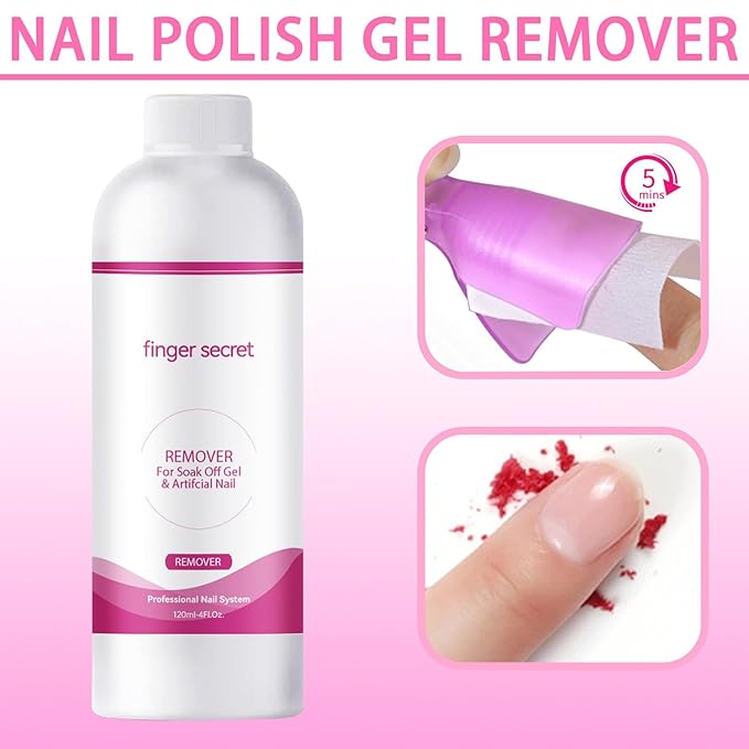 Remover for Soak Off Gel & Acticial Nail Gel Polish Remover Kit Nail Glue Remover Quickly & Easily Soak Off Remove Dip Powder Artificial Nails,Glitter Polish,Builder Gels,poly Gel Acrylic Powder