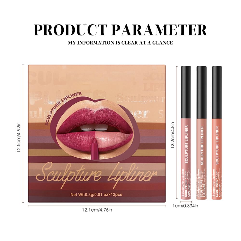 Matte Lip Liner Pencil Set 3 Pack, Long-Lasting Waterproof Lip Liners, Smudge-Proof and High Pigment Lip Liner Kit, Smooth Application for Defining & Shaping Lips, Non-Fading Matte Finish-4#