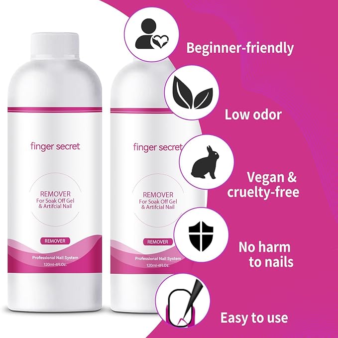 Remover for Soak Off Gel & Acticial Nail Gel Polish Remover Kit Nail Glue Remover Quickly & Easily Soak Off Remove Dip Powder Artificial Nails,Glitter Polish,Builder Gels,poly Gel Acrylic Powder