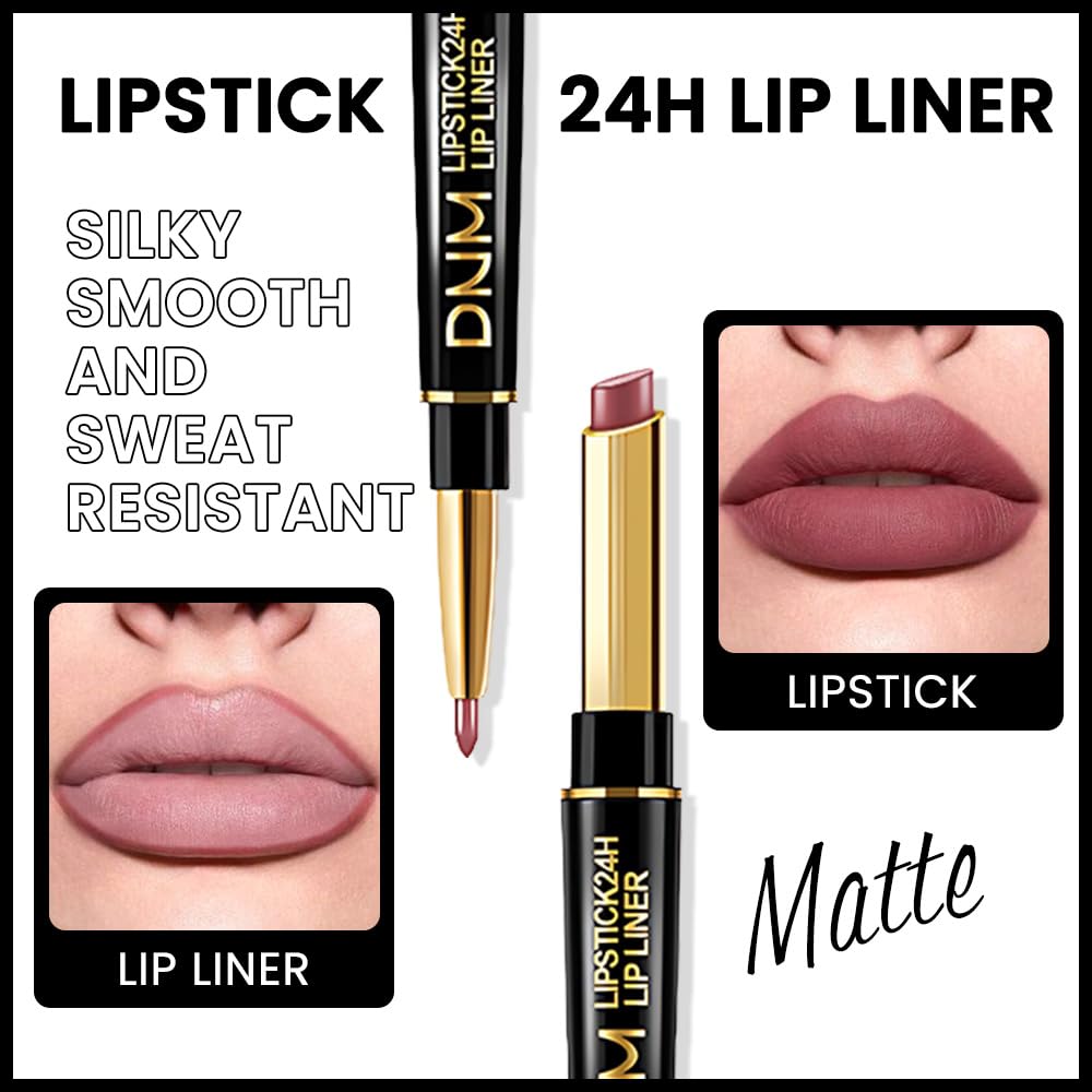 BINGBRUSH 3Pcs Double Ended Light Mauve Red Nude Beige Matte Lip Liner and Lipstick Makeup Combo Set for Women,Plum Rose Lipliner 24 Hours Original Waterproof Long Lasting Lip Stains Pencil Kit Set