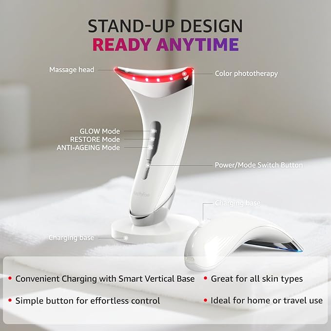 Red Light Therapy for Face and Neck, Renewal Face Lift Device with Vibration Tech, 3 in 1 Face Massager Tool with Thermals, True Beauty Glow Facial Sculptor for Wrinkles, Double Chin