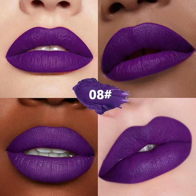 Dark Purple Blue Cream Matte Lipstick Stick 08#, Longwear Full Coverage Velvet Lip Color, Waterproof Multi-Use Lip & Cheek Makeup for Party & Daily Wear, Labial con color mate para uso diario
