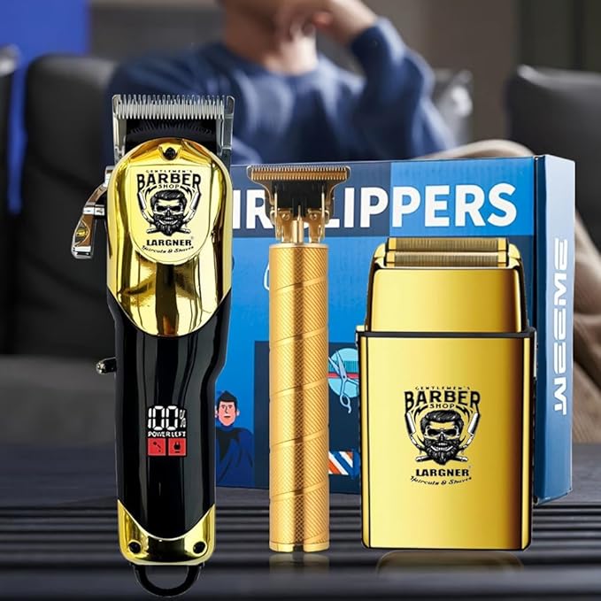 Largner Hair Clippers for Men Professional, Cordless Beard Trimmer & Electric Razor Shavers for Men, Rechargeable 3 Piece Barber Hair Cutting Kit LED Display Men's Grooming Kit