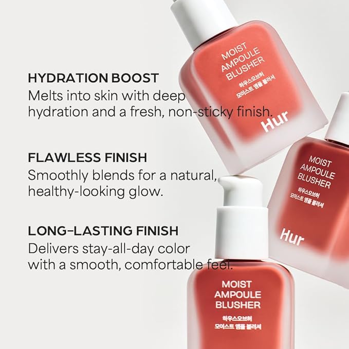 House of Hur Moist Ampoule Blusher with 50% Moisture Essence | Hydrating & Long-Lasting Blush | 0.68fl.oz (9 Shades) (Rose Brown)