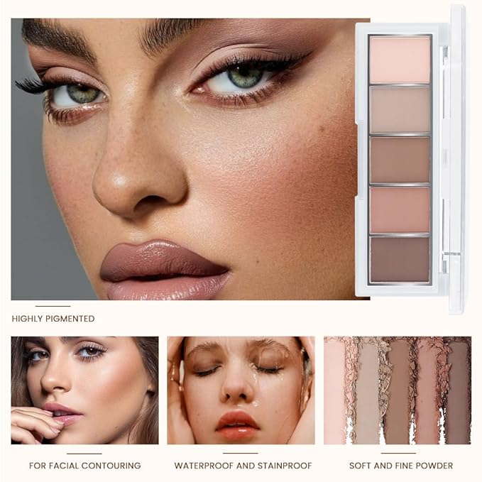 JUAAZIN 5 Colors Matte Eyeshadow Makeup Palette, 5 Natural Nude Brown Light Brown Cool-Toned Eyeshadow, Looks for Brown Eyes Women Finish Long Wearing Waterproof Professional Eye Makeup 02#
