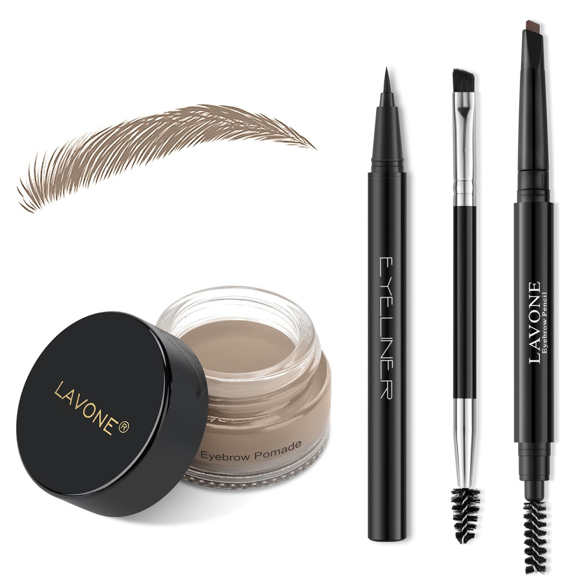 LAVONE Eyebrow Makeup Kit, Waterproof Brow Pencil, Pomade, Eyeliner-Caramel