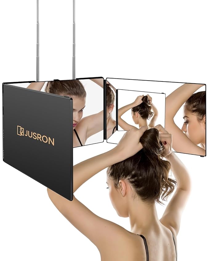 JUSRON 360 Viewing Angle Self Hair Cutting Mirror, Clear Anti-Fog HD Glass (Without LED)