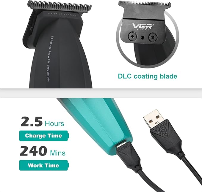 VGR 906 Cordless Hair Trimmer for Men with Zero-Gap T-Blade, Green