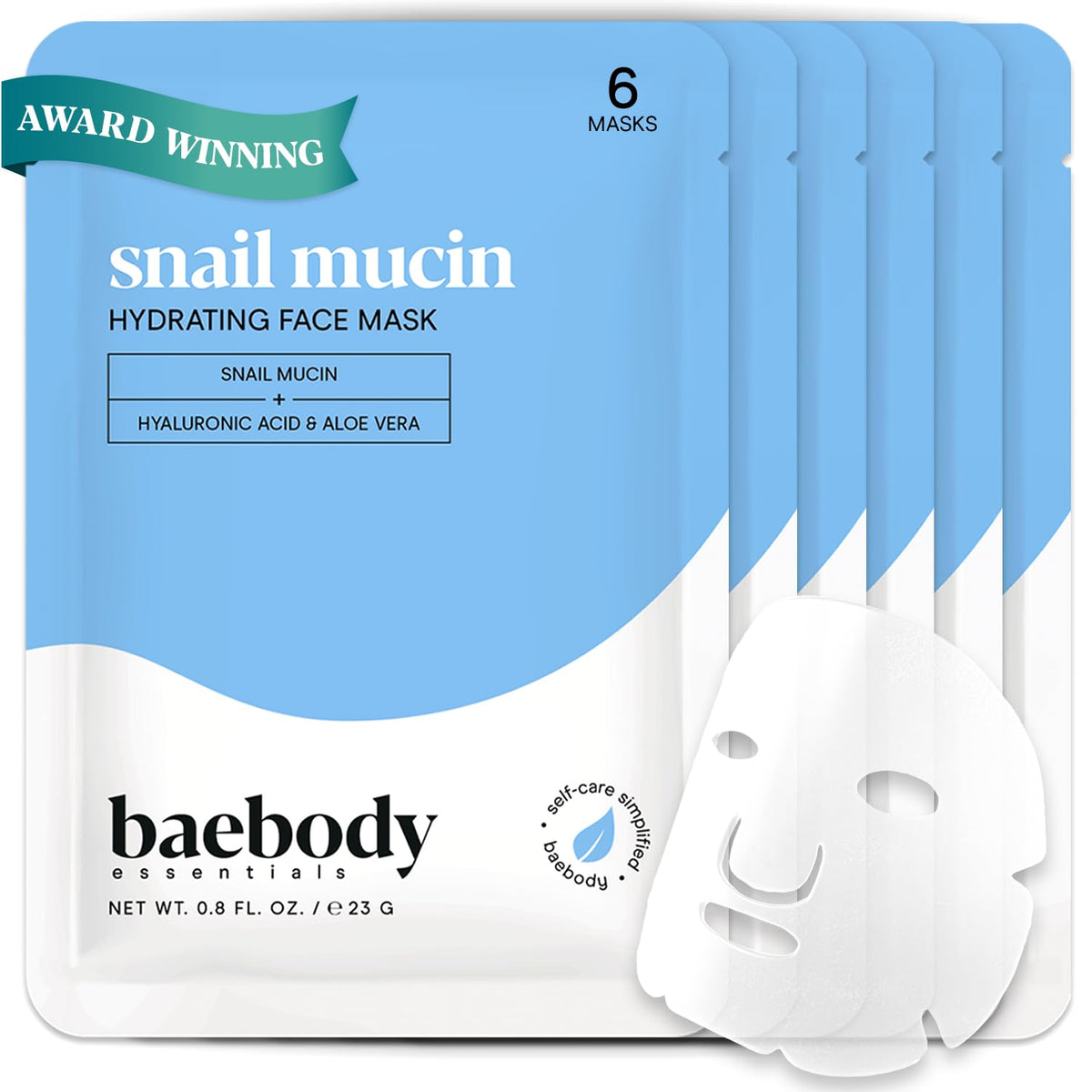 Baebody Snail Mucin Mask (6 pcs) - Hydrating Face Mask Sheet