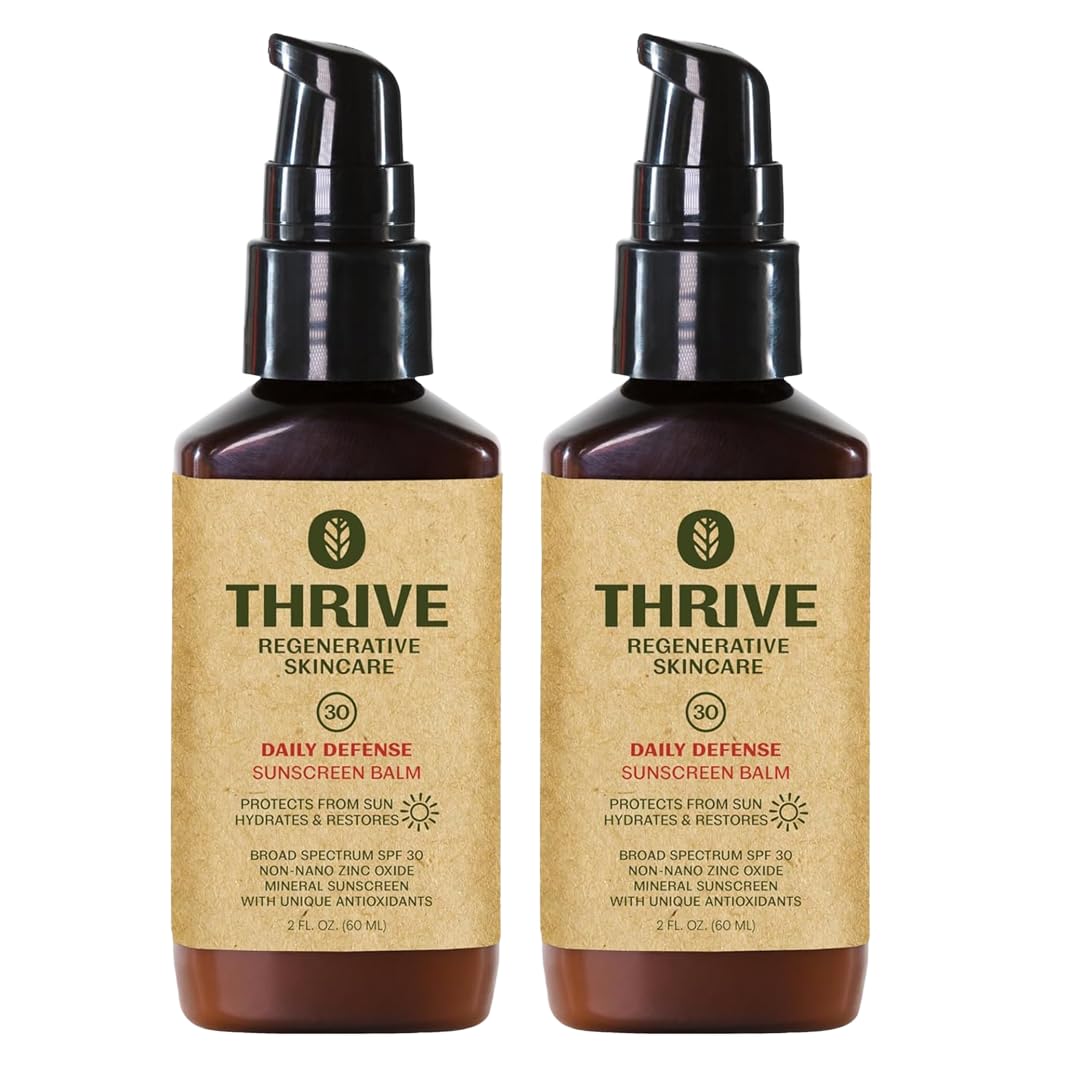 Thrive Natural Care Mineral Face Sunscreen for Sensitive Skin SPF 30, 2 Ounces - Moisturizing Unscented Sunscreen for Face - Broad Spectrum with Clear Zinc Oxide - Vegan